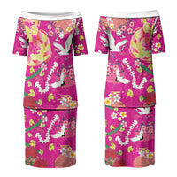 Hawaiian and Japanese Culture Together Couples Matching Puletasi and Hawaiian Shirt Kakau Tribal Pattern and Irezumi Art Pink Color LT03 - Polynesian Pride