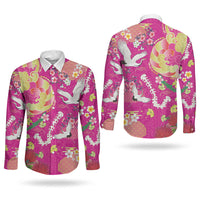 Hawaiian and Japanese Culture Together Couples Matching Tank Maxi Dress and Long Sleeve Button Shirt Kakau Tribal Pattern and Irezumi Art Pink Color LT03 - Polynesian Pride