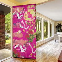 Hawaiian and Japanese Culture Together Door Cover Kakau Tribal Pattern and Irezumi Art Pink Color LT03 - Polynesian Pride