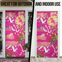 Hawaiian and Japanese Culture Together Door Cover Kakau Tribal Pattern and Irezumi Art Pink Color LT03 - Polynesian Pride