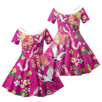 Hawaiian and Japanese Culture Together Family Matching Tank Maxi Dress and Hawaiian Shirt Kakau Tribal Pattern and Irezumi Art Pink Color