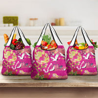 Hawaiian and Japanese Culture Together Grocery Bag Kakau Tribal Pattern and Irezumi Art Pink Color LT03 3-pack One Size Pink - Polynesian Pride