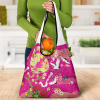 Hawaiian and Japanese Culture Together Grocery Bag Kakau Tribal Pattern and Irezumi Art Pink Color LT03 - Polynesian Pride