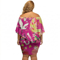 Hawaiian and Japanese Culture Together Off Shoulder Short Dress Kakau Tribal Pattern and Irezumi Art Pink Color LT03 - Polynesian Pride
