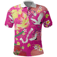 Hawaiian and Japanese Culture Together Polo Shirt Kakau Tribal Pattern and Irezumi Art Pink Color LT03 Pink - Polynesian Pride