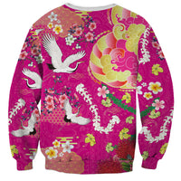 Hawaiian and Japanese Culture Together Sweatshirt Kakau Tribal Pattern and Irezumi Art Pink Color
