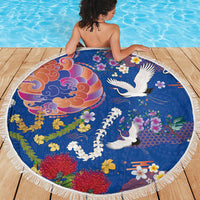 Hawaiian and Japanese Culture Together Beach Blanket Kakau Tribal Pattern and Irezumi Art Blue Color LT03 - Polynesian Pride