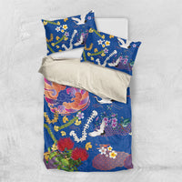 Hawaiian and Japanese Culture Together Bedding Set Kakau Tribal Pattern and Irezumi Art Blue Color LT03 US Twin 172cm x 218cm Blue - Polynesian Pride