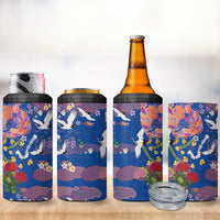 Hawaiian and Japanese Culture Together 4 in 1 Can Cooler Tumbler Kakau Tribal Pattern and Irezumi Art Blue Color LT03 - Polynesian Pride