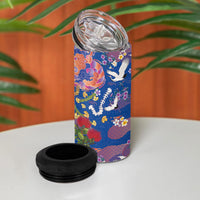 Hawaiian and Japanese Culture Together 4 in 1 Can Cooler Tumbler Kakau Tribal Pattern and Irezumi Art Blue Color LT03 - Polynesian Pride