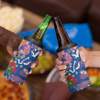 Hawaiian and Japanese Culture Together 4 in 1 Can Cooler Tumbler Kakau Tribal Pattern and Irezumi Art Blue Color LT03 - Polynesian Pride