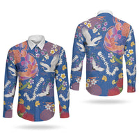 Hawaiian and Japanese Culture Together Couples Matching Mermaid Dress and Long Sleeve Button Shirt Kakau Tribal Pattern and Irezumi Art Blue Color LT03 - Polynesian Pride