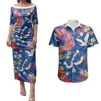 Hawaiian and Japanese Culture Together Couples Matching Puletasi and Hawaiian Shirt Kakau Tribal Pattern and Irezumi Art Blue Color LT03 Blue - Polynesian Pride
