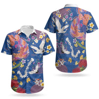 Hawaiian and Japanese Culture Together Couples Matching Puletasi and Hawaiian Shirt Kakau Tribal Pattern and Irezumi Art Blue Color LT03 - Polynesian Pride