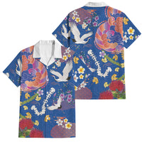 Hawaiian and Japanese Culture Together Family Matching Off Shoulder Maxi Dress and Hawaiian Shirt Kakau Tribal Pattern and Irezumi Art Blue Color LT03 Dad's Shirt - Short Sleeve Blue - Polynesian Pride