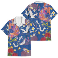 Hawaiian and Japanese Culture Together Family Matching Tank Maxi Dress and Hawaiian Shirt Kakau Tribal Pattern and Irezumi Art Blue Color LT03 Dad's Shirt - Short Sleeve Blue - Polynesian Pride