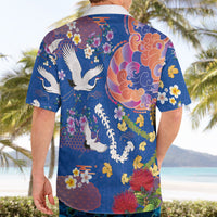Hawaiian and Japanese Culture Together Hawaiian Shirt Kakau Tribal Pattern and Irezumi Art Blue Color