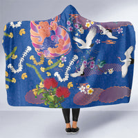 Hawaiian and Japanese Culture Together Hooded Blanket Kakau Tribal Pattern and Irezumi Art Blue Color LT03 One Size Blue - Polynesian Pride