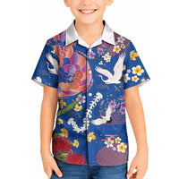 Hawaiian and Japanese Culture Together Kid Hawaiian Shirt Kakau Tribal Pattern and Irezumi Art Blue Color LT03 Kid Blue - Polynesian Pride