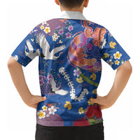 Hawaiian and Japanese Culture Together Kid Hawaiian Shirt Kakau Tribal Pattern and Irezumi Art Blue Color LT03 - Polynesian Pride