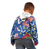 Hawaiian and Japanese Culture Together Kid Hoodie Kakau Tribal Pattern and Irezumi Art Blue Color