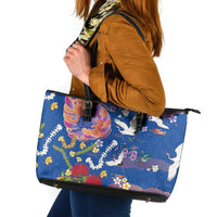 Hawaiian and Japanese Culture Together Leather Tote Bag Kakau Tribal Pattern and Irezumi Art Blue Color LT03 Blue - Polynesian Pride