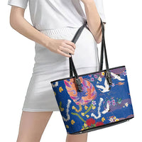Hawaiian and Japanese Culture Together Leather Tote Bag Kakau Tribal Pattern and Irezumi Art Blue Color LT03 - Polynesian Pride