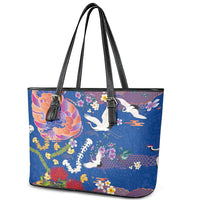 Hawaiian and Japanese Culture Together Leather Tote Bag Kakau Tribal Pattern and Irezumi Art Blue Color LT03 - Polynesian Pride