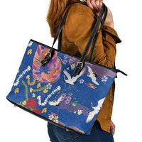 Hawaiian and Japanese Culture Together Leather Tote Bag Kakau Tribal Pattern and Irezumi Art Blue Color LT03 - Polynesian Pride