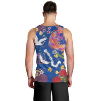 Hawaiian and Japanese Culture Together Men Tank Top Kakau Tribal Pattern and Irezumi Art Blue Color