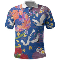 Hawaiian and Japanese Culture Together Polo Shirt Kakau Tribal Pattern and Irezumi Art Blue Color LT03 Blue - Polynesian Pride