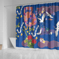 Hawaiian and Japanese Culture Together Shower Curtain Kakau Tribal Pattern and Irezumi Art Blue Color LT03 - Polynesian Pride