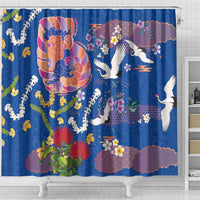Hawaiian and Japanese Culture Together Shower Curtain Kakau Tribal Pattern and Irezumi Art Blue Color LT03 - Polynesian Pride
