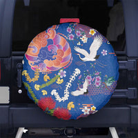 Hawaiian and Japanese Culture Together Spare Tire Cover Kakau Tribal Pattern and Irezumi Art Blue Color LT03 No hole Blue - Polynesian Pride