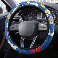 Hawaiian and Japanese Culture Together Steering Wheel Cover Kakau Tribal Pattern and Irezumi Art Blue Color LT03 - Polynesian Pride