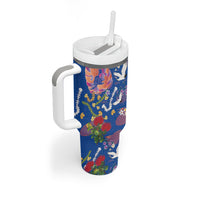 Hawaiian and Japanese Culture Together Tumbler With Handle Kakau Tribal Pattern and Irezumi Art Blue Color LT03 - Polynesian Pride