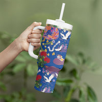 Hawaiian and Japanese Culture Together Tumbler With Handle Kakau Tribal Pattern and Irezumi Art Blue Color LT03 - Polynesian Pride