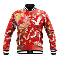 Hawaiian and Japanese Culture Together Baseball Jacket Kakau Tribal Pattern and Irezumi Art Red Color