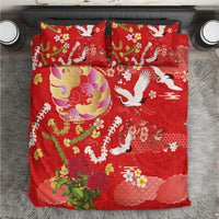 Hawaiian and Japanese Culture Together Bedding Set Kakau Tribal Pattern and Irezumi Art Red Color LT03 Red - Polynesian Pride
