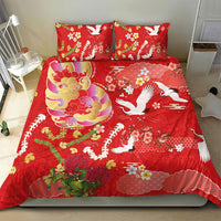 Hawaiian and Japanese Culture Together Bedding Set Kakau Tribal Pattern and Irezumi Art Red Color LT03 - Polynesian Pride
