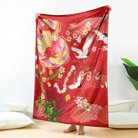 Hawaiian and Japanese Culture Together Blanket Kakau Tribal Pattern and Irezumi Art Red Color LT03 - Polynesian Pride