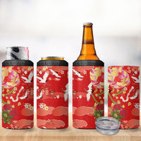 Hawaiian and Japanese Culture Together 4 in 1 Can Cooler Tumbler Kakau Tribal Pattern and Irezumi Art Red Color LT03 - Polynesian Pride