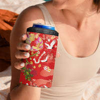 Hawaiian and Japanese Culture Together 4 in 1 Can Cooler Tumbler Kakau Tribal Pattern and Irezumi Art Red Color LT03 - Polynesian Pride