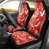 Hawaiian and Japanese Culture Together Car Seat Cover Kakau Tribal Pattern and Irezumi Art Red Color LT03 - Polynesian Pride