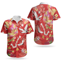 Hawaiian and Japanese Culture Together Couples Matching Long Sleeve Bodycon Dress and Hawaiian Shirt Kakau Tribal Pattern and Irezumi Art Red Color LT03 - Polynesian Pride
