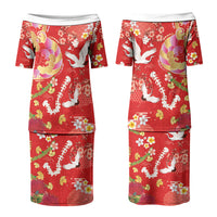 Hawaiian and Japanese Culture Together Couples Matching Puletasi and Hawaiian Shirt Kakau Tribal Pattern and Irezumi Art Red Color LT03 - Polynesian Pride