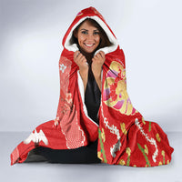 Hawaiian and Japanese Culture Together Hooded Blanket Kakau Tribal Pattern and Irezumi Art Red Color LT03 - Polynesian Pride