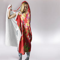 Hawaiian and Japanese Culture Together Hooded Blanket Kakau Tribal Pattern and Irezumi Art Red Color LT03 - Polynesian Pride