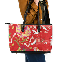 Hawaiian and Japanese Culture Together Leather Tote Bag Kakau Tribal Pattern and Irezumi Art Red Color LT03 - Polynesian Pride