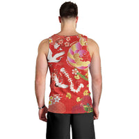Hawaiian and Japanese Culture Together Men Tank Top Kakau Tribal Pattern and Irezumi Art Red Color